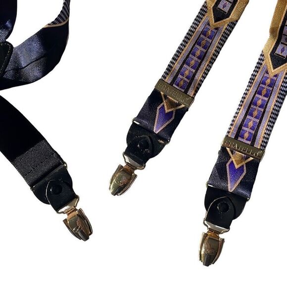 Fratello purple and gold silky fabric print Y style suspenders - Picture 6 of 12